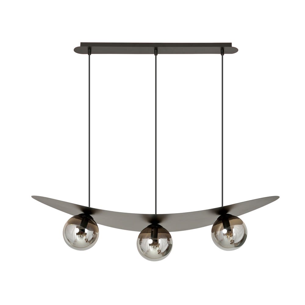 Wonderlamp Hängeleuchte mit gebogener Struktur und 3 linearen Graphitkugeln style landhaus Schwarz Stahl