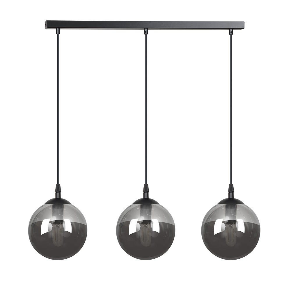 Wonderlamp Hängeleuchte aus Metall mit 3 grauen Glaskugeln style modern Schwarz Kristall