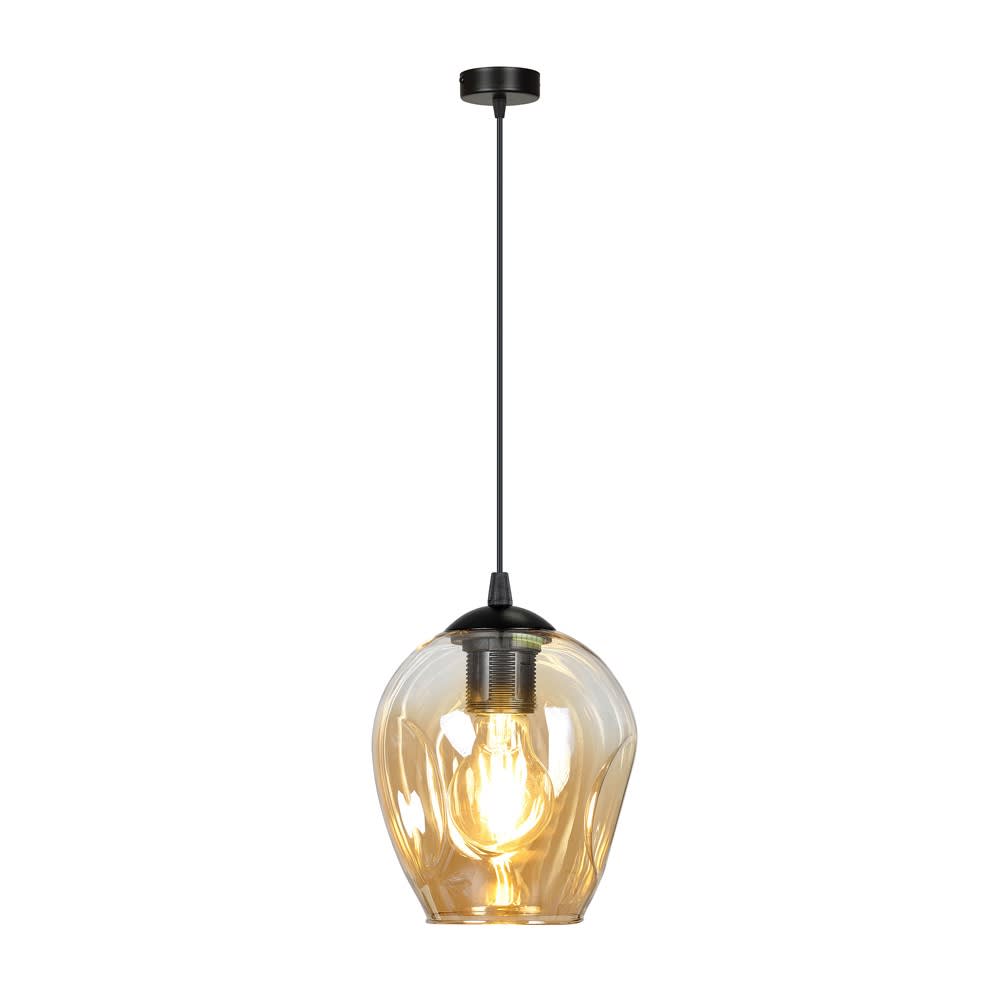 Wonderlamp Hängeleuchte mit verstellbarer Höhe und bernsteinfarbenem Glasschirm style modern Schwarz Kristall