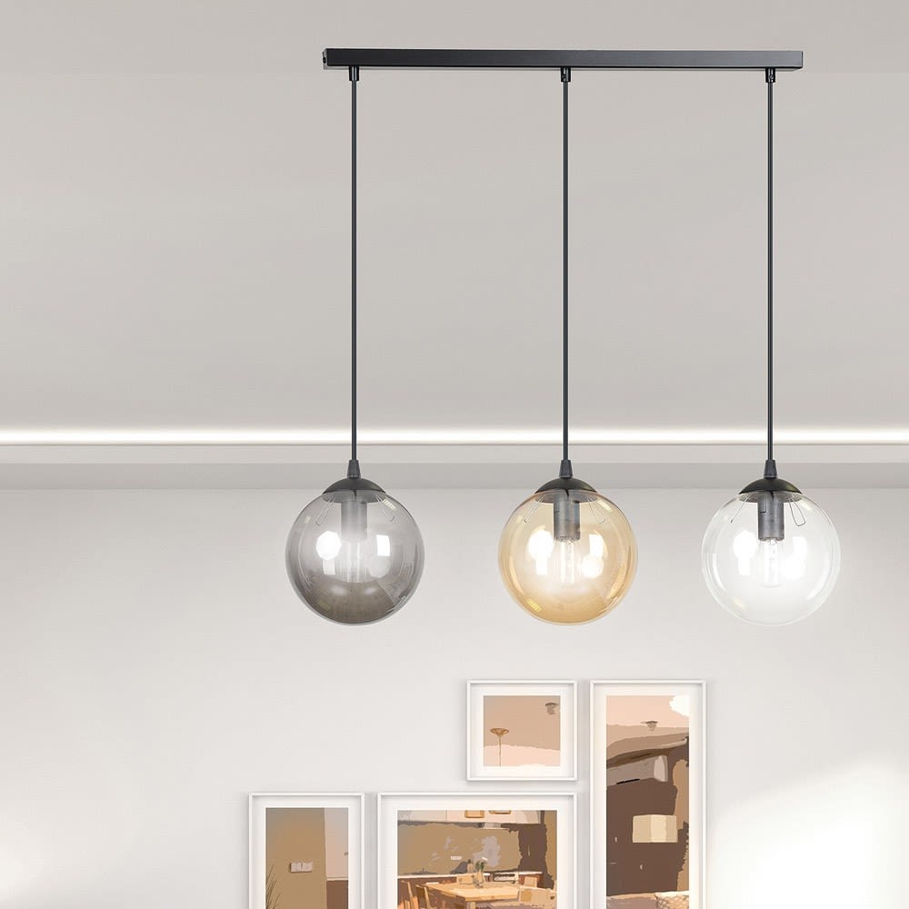 Suspension linéaire en métal avec 3 sphères de verre multicolores — vue 3