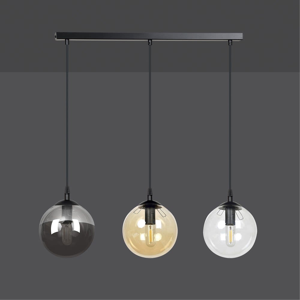 Suspension linéaire en métal avec 3 sphères de verre multicolores — vue 4