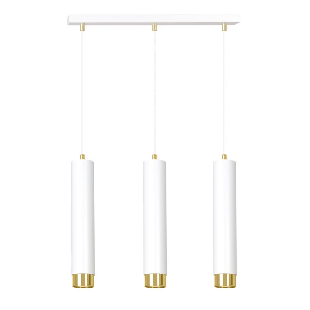 Wonderlamp Hängeleuchte mit 3 weißen und goldenen zylindrischen Lampenschirmen style modern - Metall