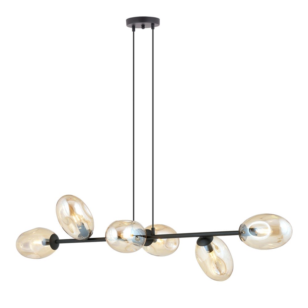 Wonderlamp Hängeleuchte mit verstellbarer Höhe Max. 100 cm und 6 Bernsteinkugeln style modern Schwarz Kristall