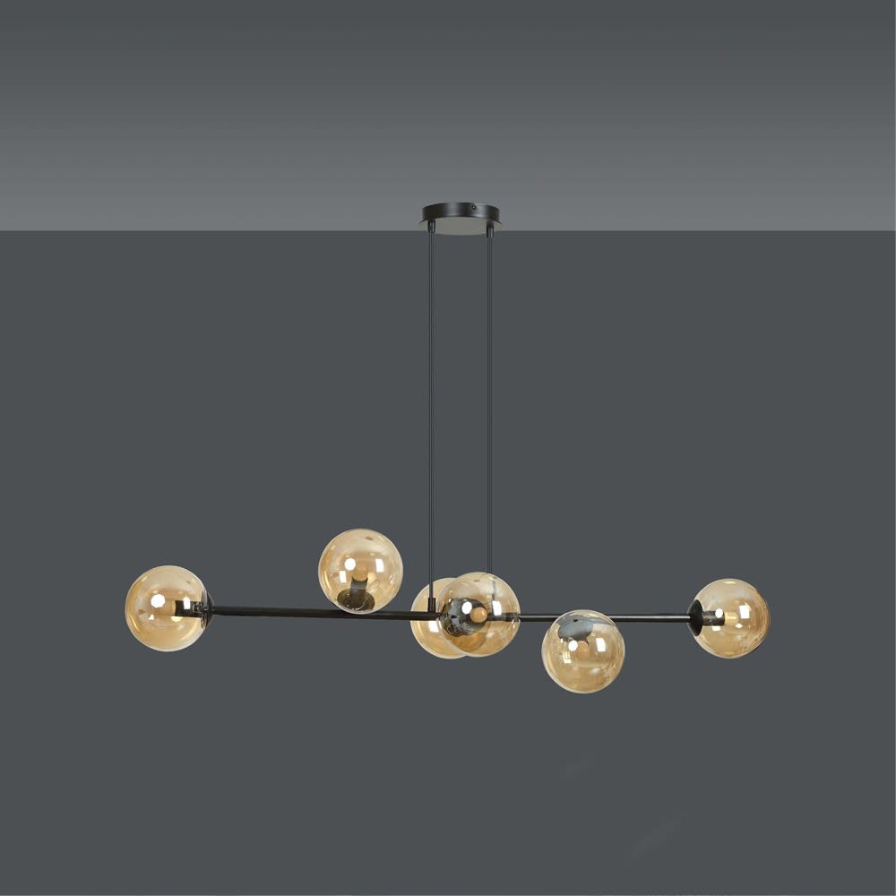 Suspension en métal noir avec 6 sphères ambrées — vue 3