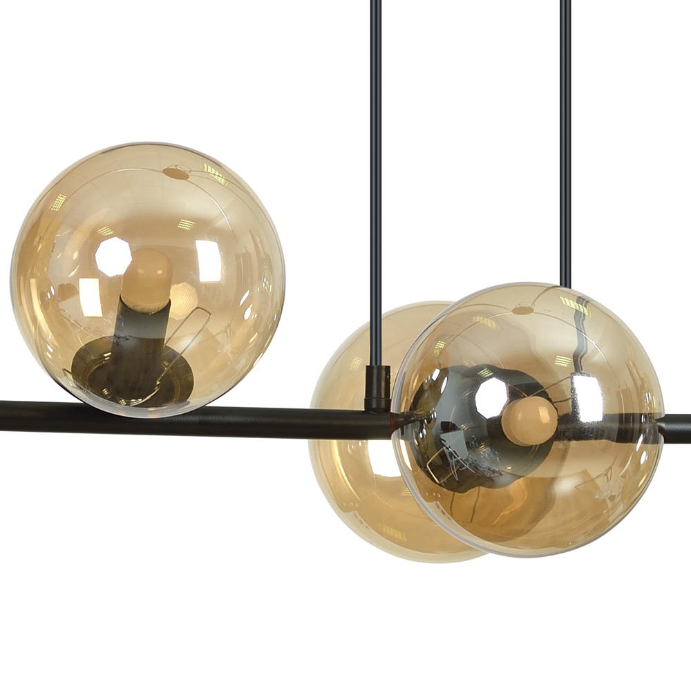 Suspension en métal noir avec 6 sphères ambrées — vue 4