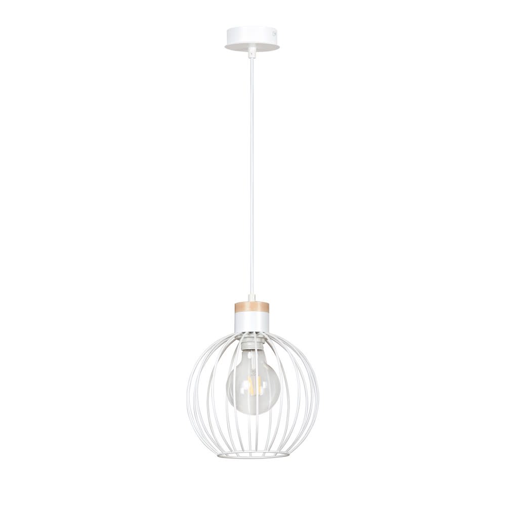 Wonderlamp Hängeleuchte mit Metallschirm in Weiß und Holzgitter style modern Weiß Holz