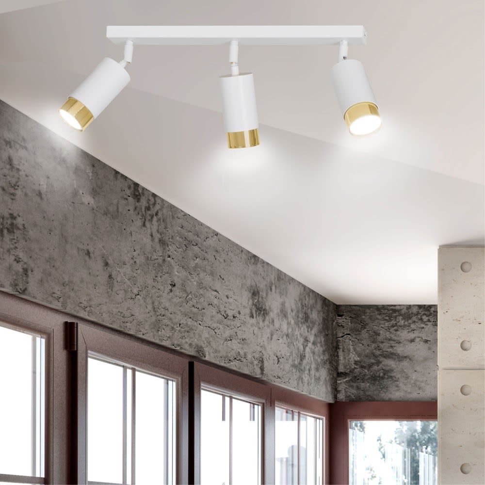 Plafonnier linéaire blanche avec 3 spots dorés orientables - Maisons du Monde