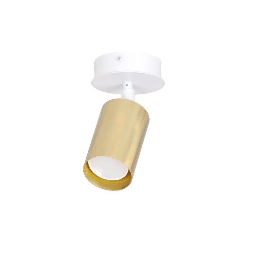 Spot de plafond orientable cylindrique doré avec rosace blanche