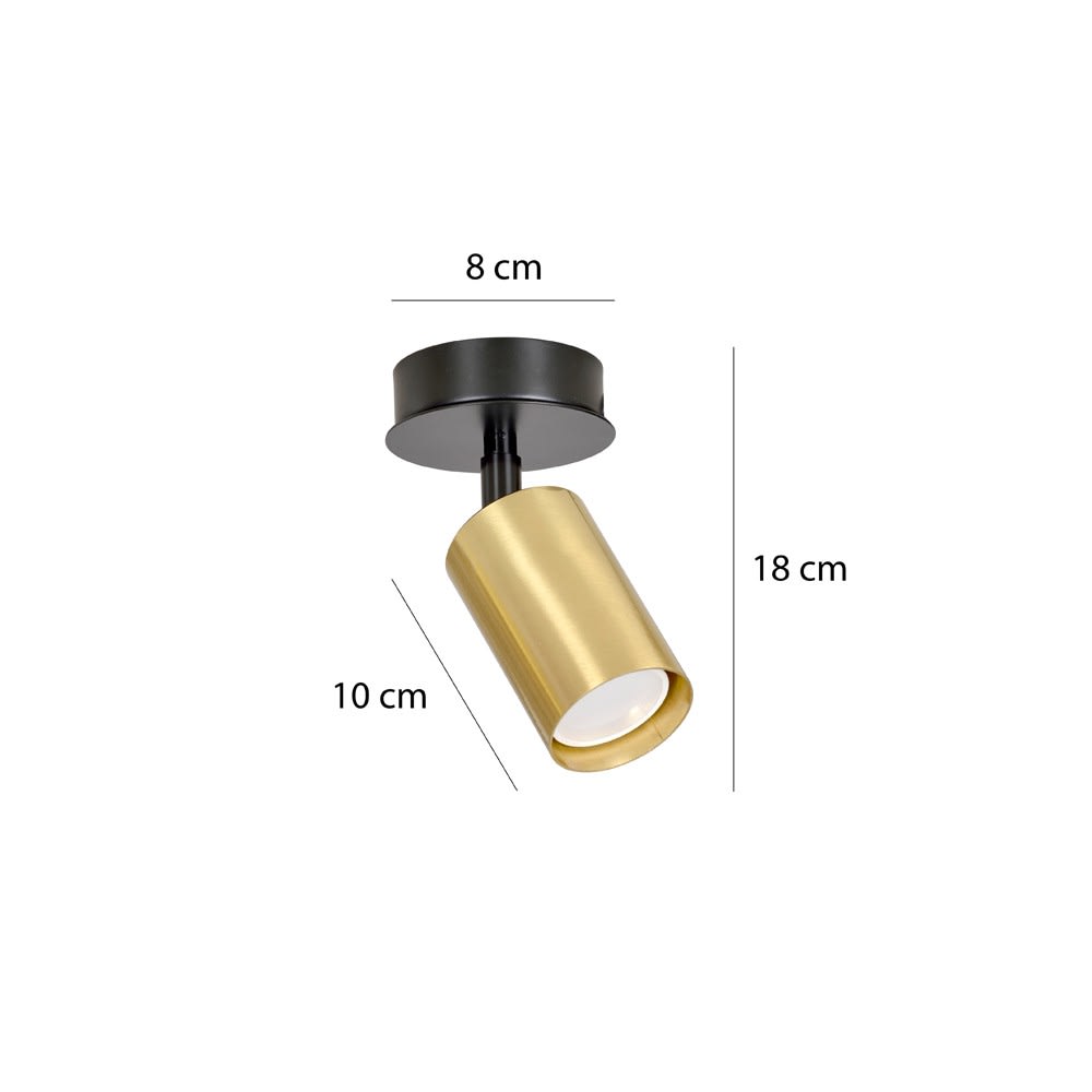 Spot de plafond orientable cylindrique doré avec rosace blanche — vue 4