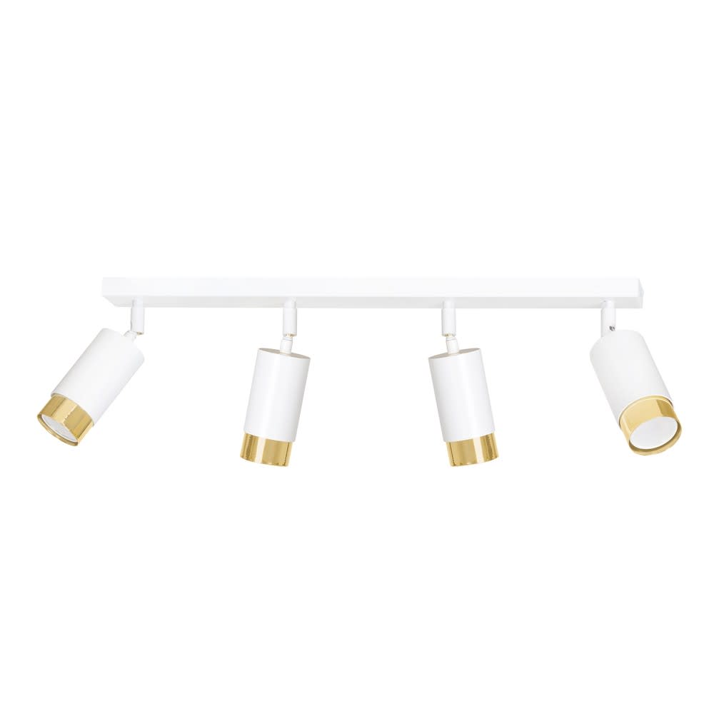 Wonderlamp Deckenleiste mit 4 weiß-goldenen verstellbaren Strahlern style modern - Metall