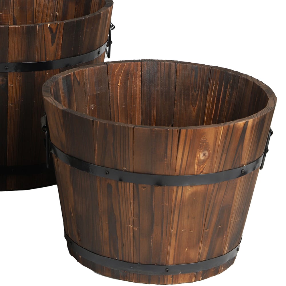 Set de 3 cache-pots en bois et cerclage métal noir tonneaux - Maisons du Monde