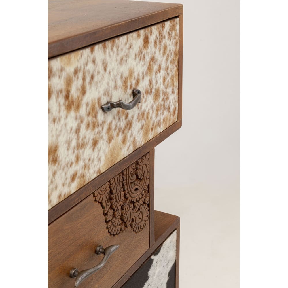 Chiffonnier 6 tiroirs en manguier massif et peau de vache