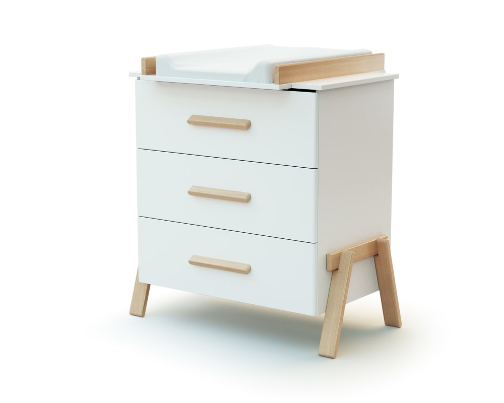 AT4 Wickelkommode Holz Weiß und Buche Lackiert style industrial WEISS SPANPLATTE Kinder
