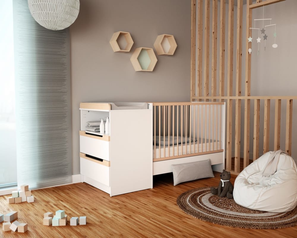 Combiné lit bébé évolutif en bois blanc et hêtre verni 60 x 120 cm - Maisons du Monde