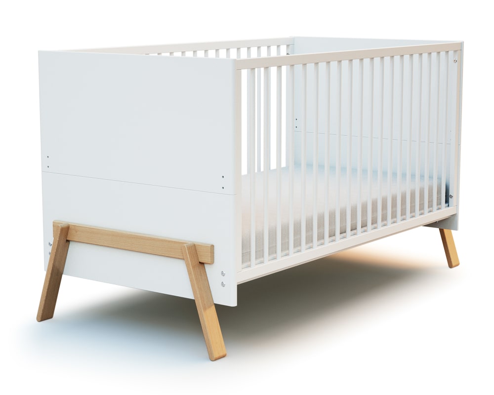 AT4 BabyBett 70x140cm Holz Weiß und Buche Lackiert 70 x 140 WEISS SPANPLATTE Baby