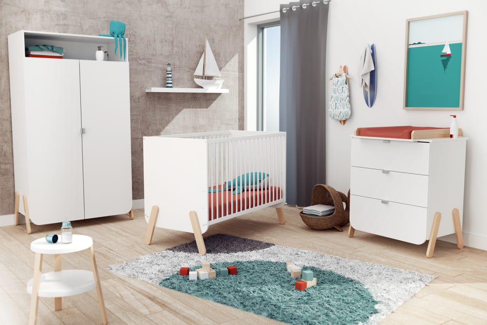 Chambre+enfant+lit+++commode+3+tiroirs+et+armoire+en+bois