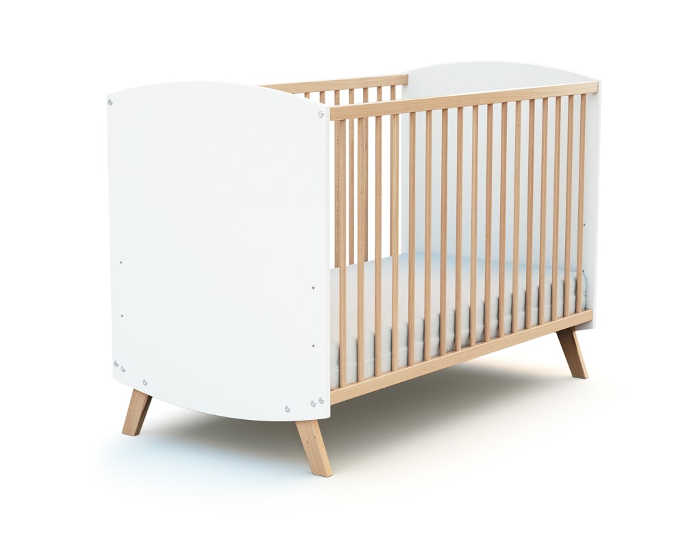 Lit+bebe+en+bois+60+x+120+cm+Blanc+et+Hetre