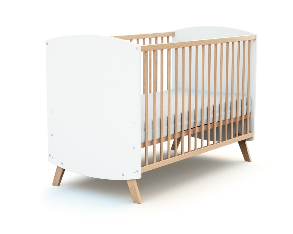 Lit bébé en bois 60 x 120 cm blanc et hêtre - Maisons du Monde