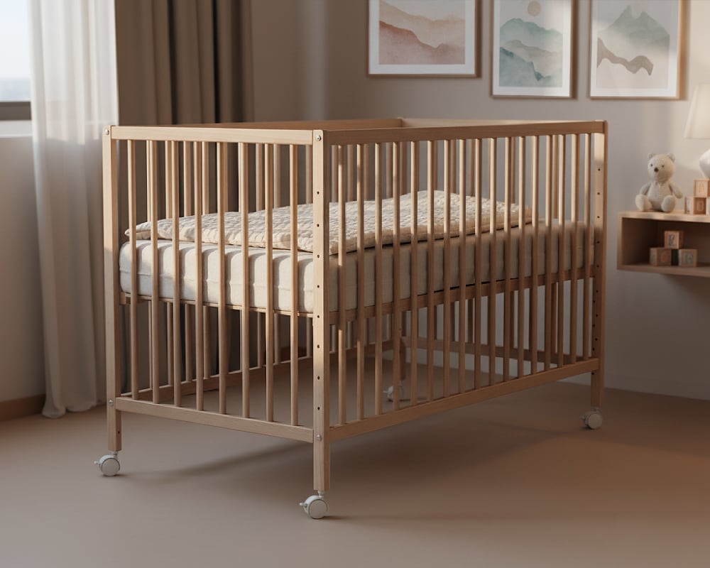 Lit bébé cododo en bois Hêtre Brut 60 x 120 cm