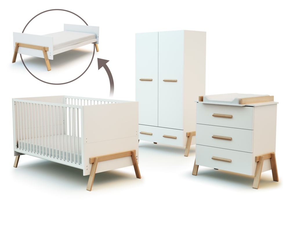 AT4 Großes Zimmer 3 Schubladen Holz Weiß und Buche Lackiert 70 x 140 style modern Weiß Spanplatte