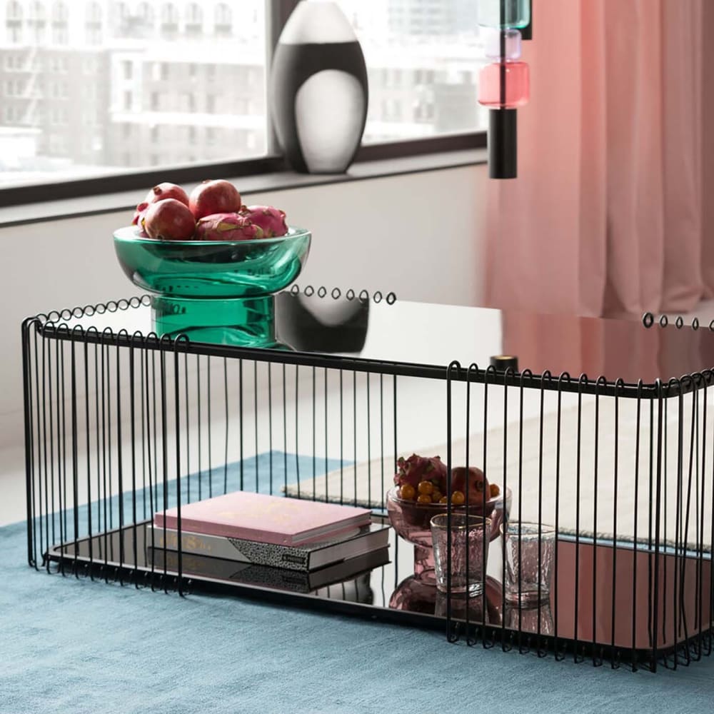 Table basse double plateaux en verre et acier noir 120x60 - Maisons du Monde