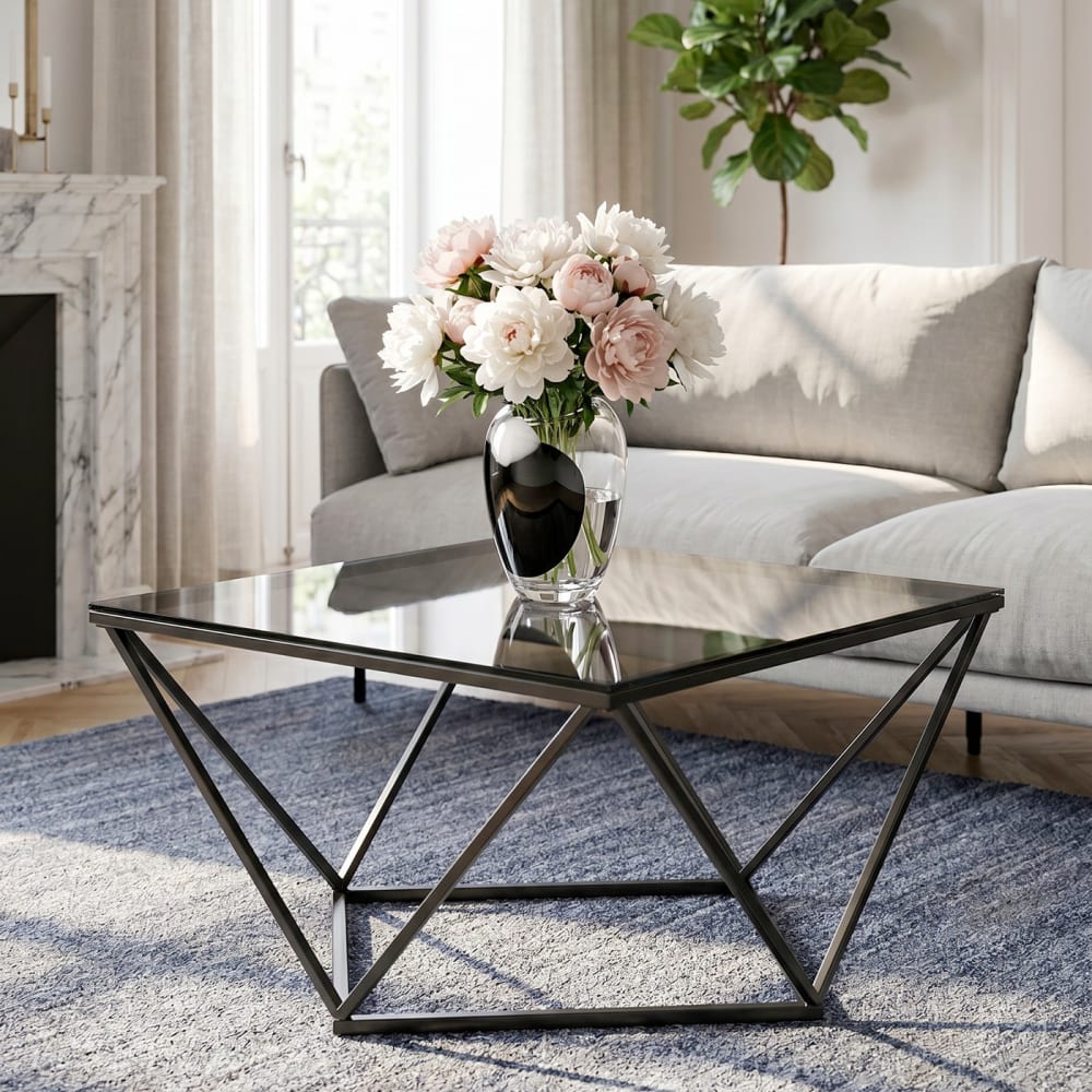 Table basse en verre et acier noir - Maisons du Monde