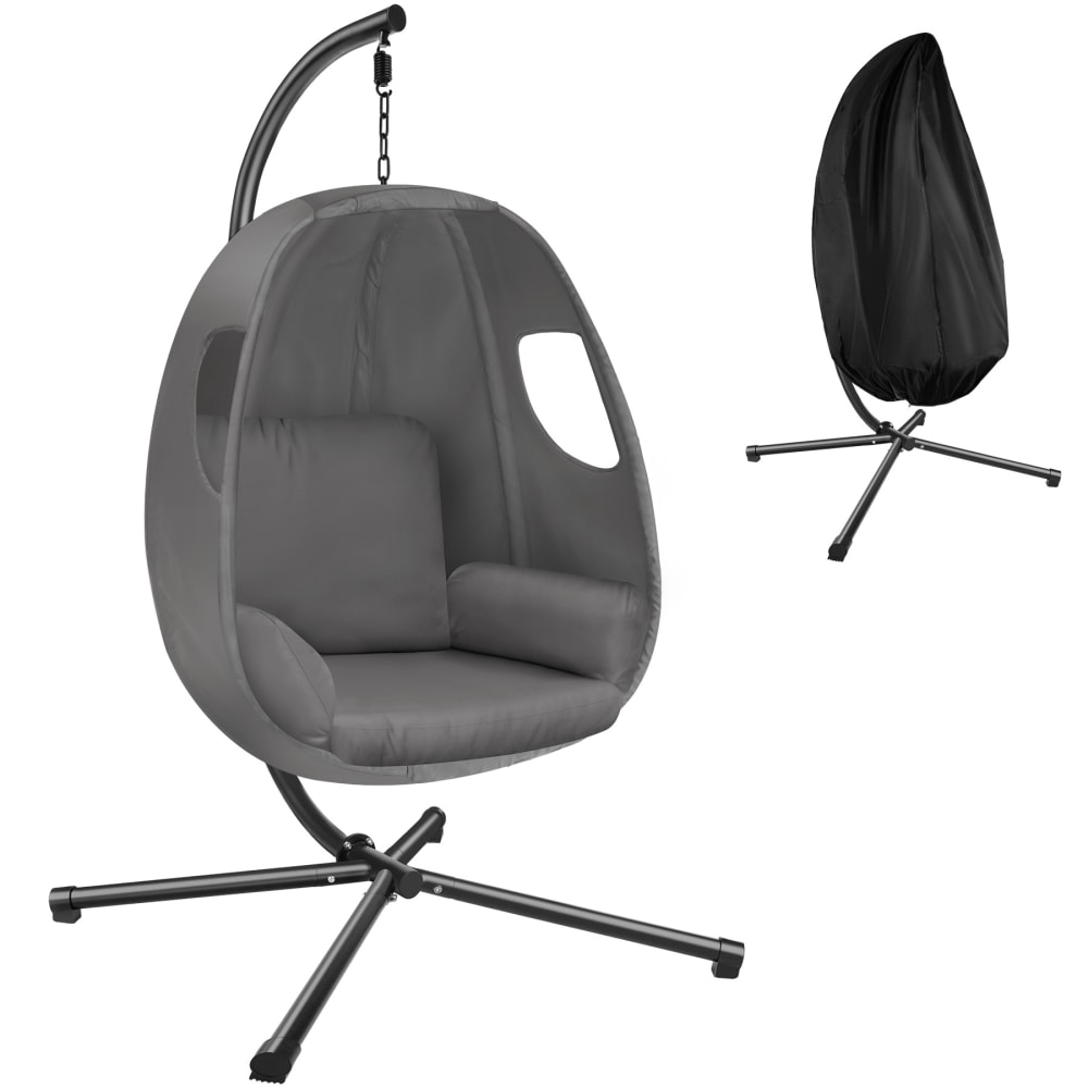 Fauteuil suspendu coussin d'assise épais pivotant 360° gris anthracite