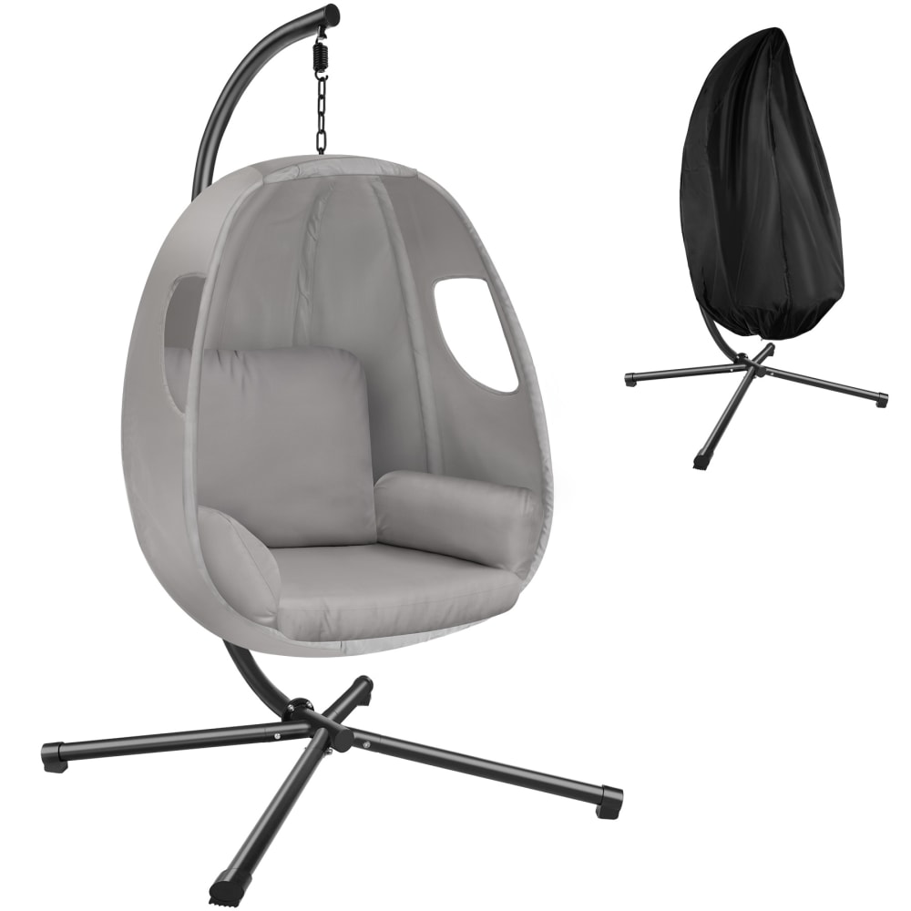 Fauteuil suspendu avec coussin d'assise épais pivotant 360° gris clair