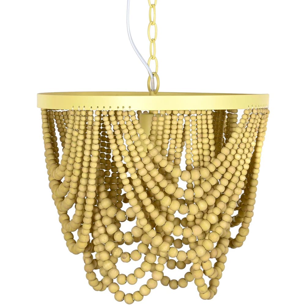 Wadiga Plafonnier en métal doré et perles en bois 35x35x95cm Marron