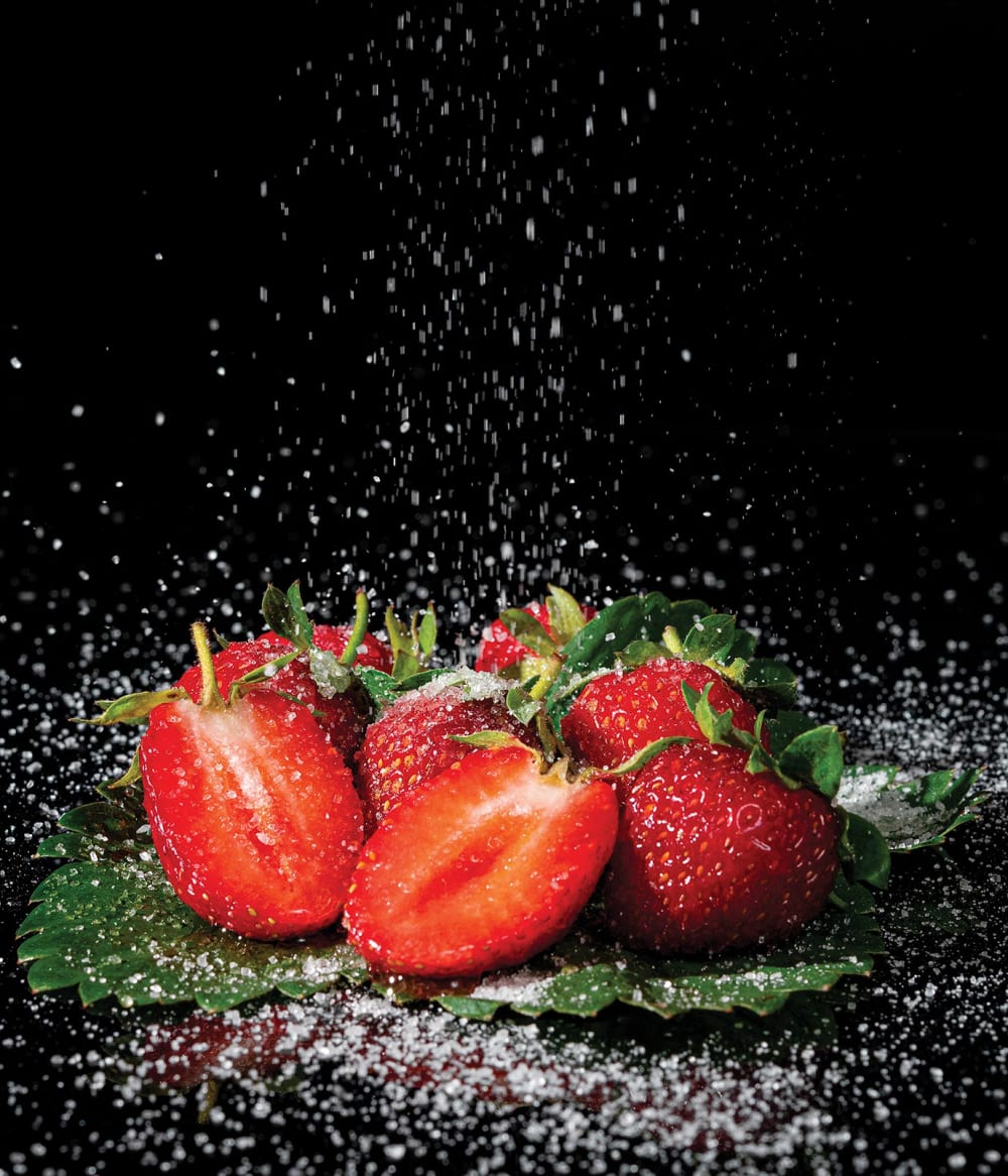 Fond de hotte décorative, fraises au sucre rouge 60x70  cm