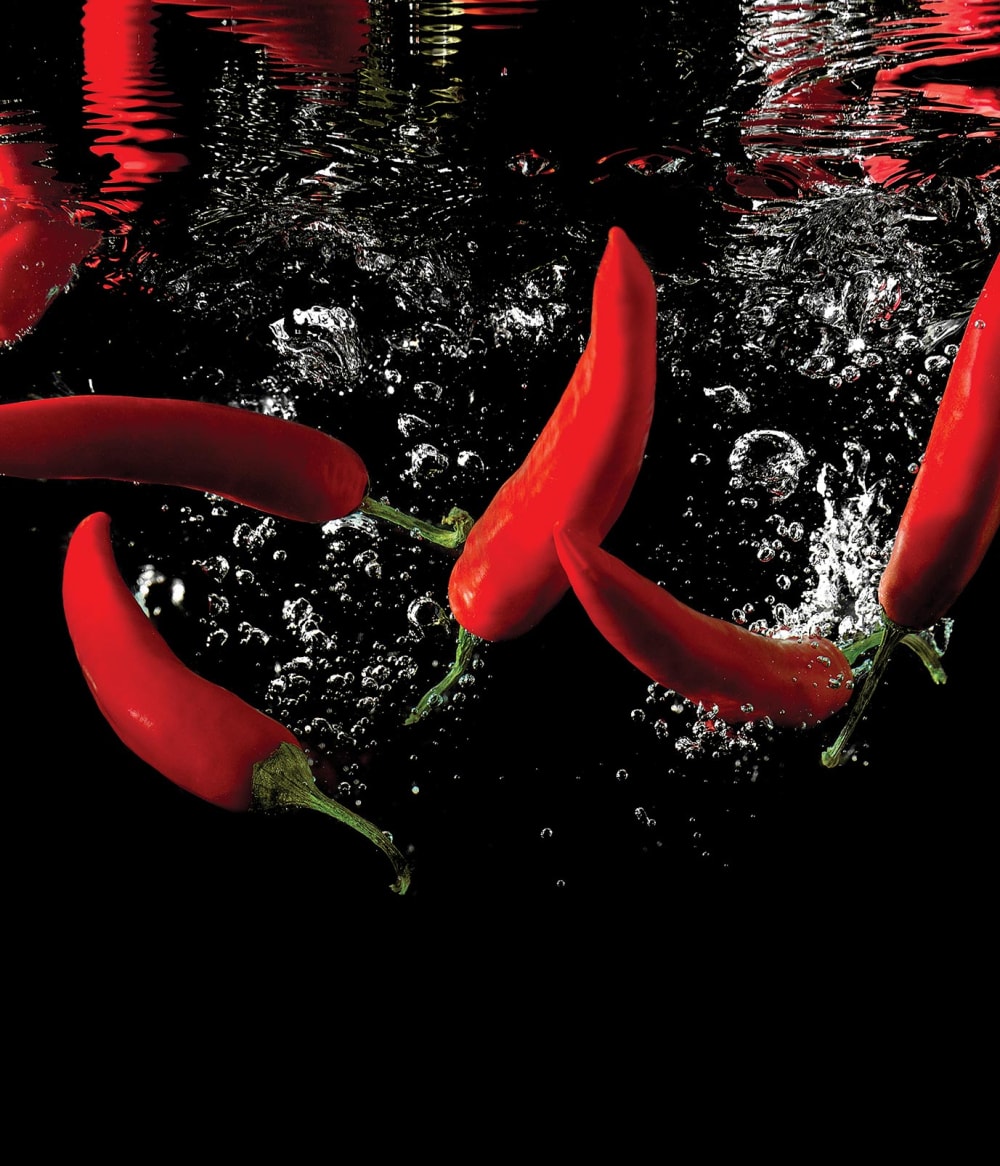 Fond de hotte décorative, piments rouges rouge 60x70  cm