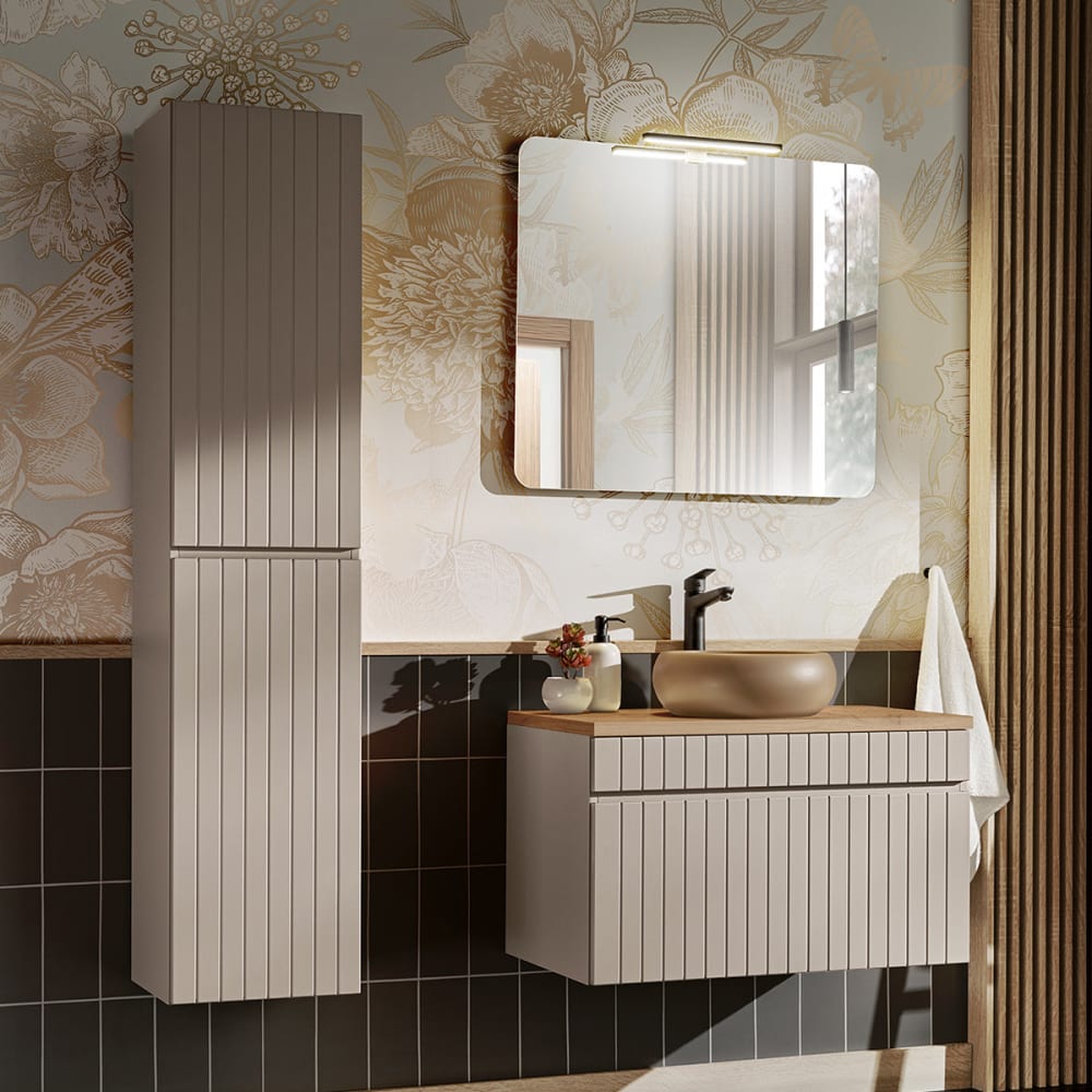 Petits meubles Set aus Einzelwaschtisch 80cm MDF Kaschmir Beige Spanplatte