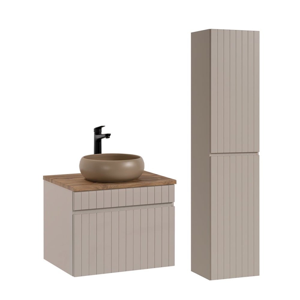 Ensemble meuble simple vasque 60cm panneaux mdf et stratifiés beige Ensemble meuble simple vasque 60cm panneaux mdf et stratifiés beige