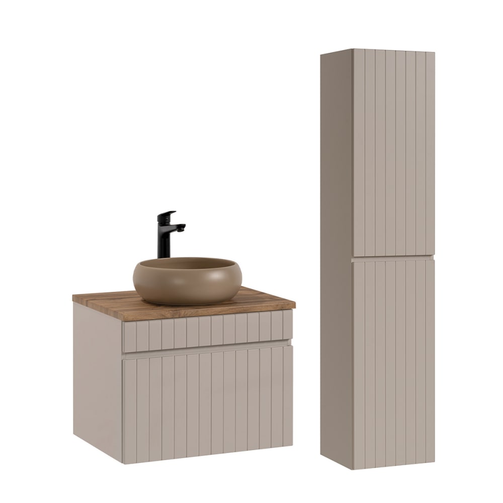 Ensemble meuble vasque colonne stratifiés beige