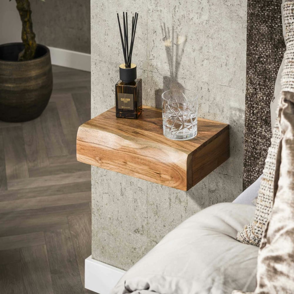 Lot de 2 petites tables de chevet murales 1 tiroir en acacia