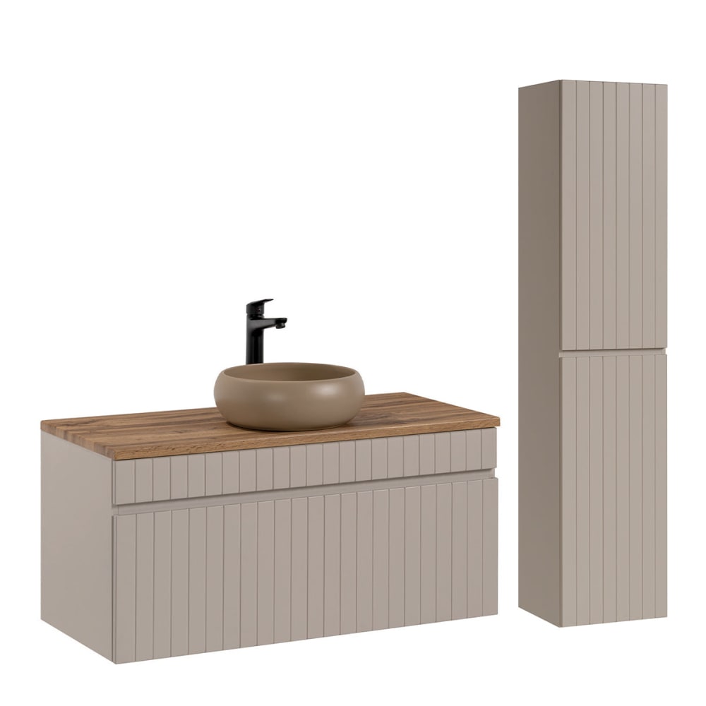 Ensemble meuble simple vasque 100cm panneaux mdf et stratifiés beige Ensemble meuble simple vasque 100cm panneaux mdf et stratifiés beige