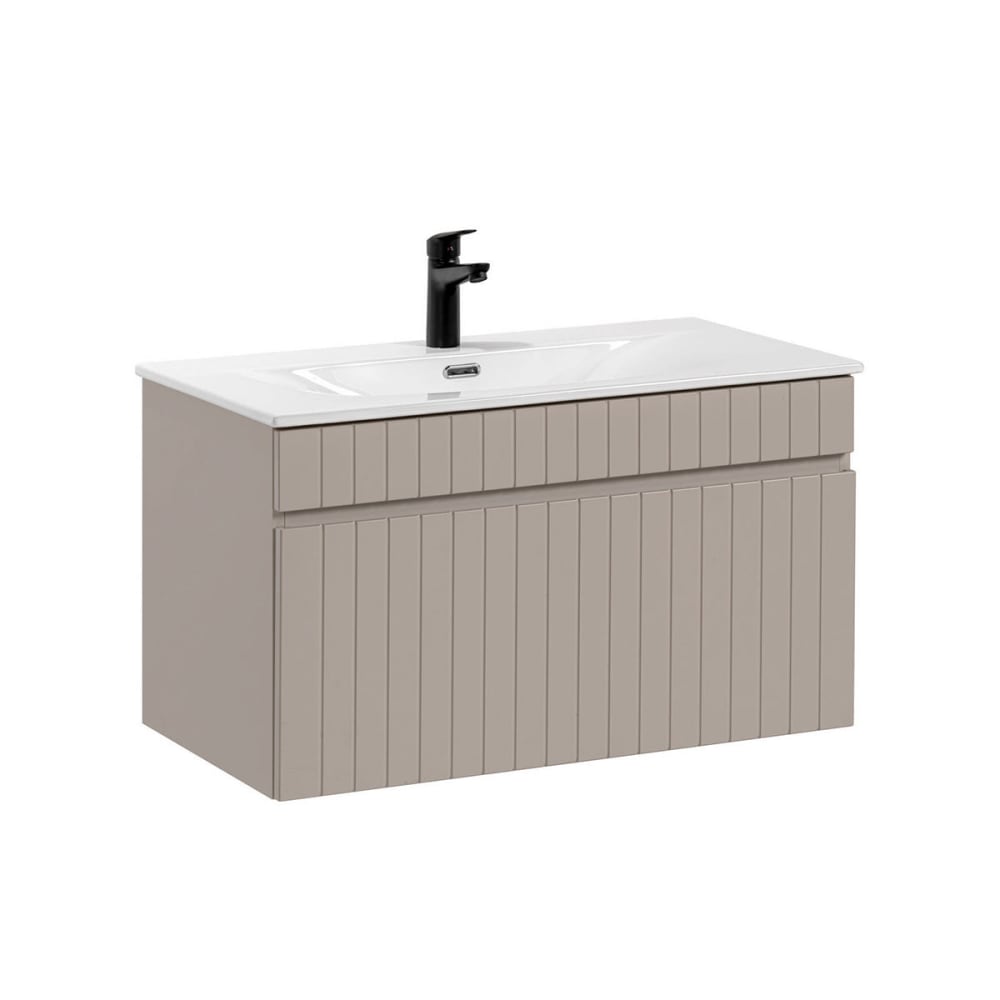 Meuble simple vasque encastrée 80cm panneaux mdf et stratifiés beige Meuble simple vasque encastrée 80cm panneaux mdf et stratifiés beige