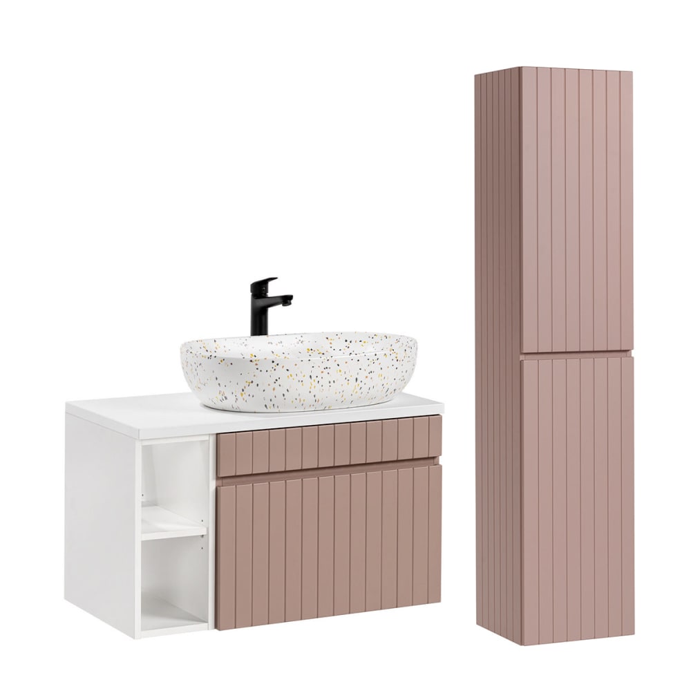 Ensemble meuble simple vasque 80cm panneaux mdf et stratifiés rose