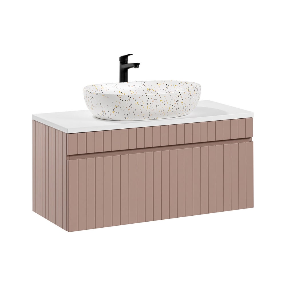 Meuble simple vasque 100cm et blanc panneaux mdf et stratifiés rose