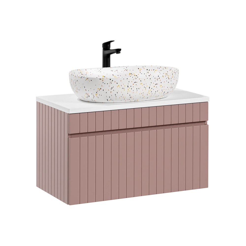 Meuble simple vasque 80cm et blanc panneaux mdf et stratifiés rose