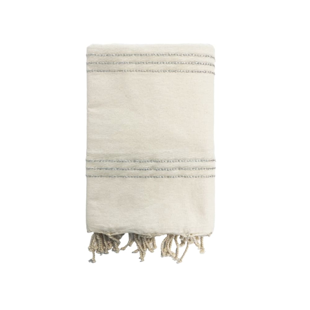 Fouta traditionnelle ''Isis'' 200x200cm 190g/m² Écru/Argent