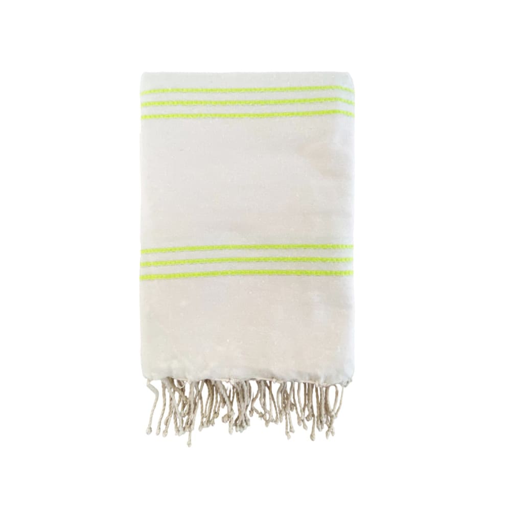 Fouta traditionnelle ''Calliope''  200x200cm 190g/m² Écru/Lime