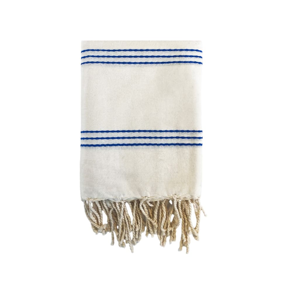 Fouta traditionnelle ''Calliope''  200x200cm 190g/m² Écru/Royal
