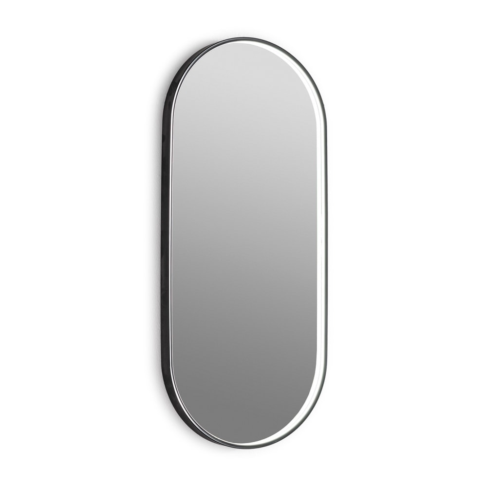 espejo capsular iluminacion led frontal borde metalico negro