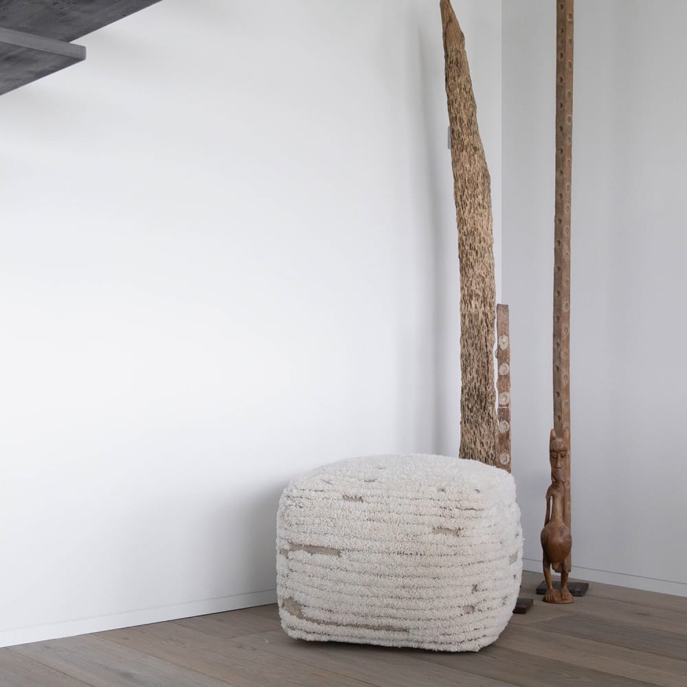 Tabouret, laine ivoire, carré, 50 x 45 x 50 cm - Maisons du Monde