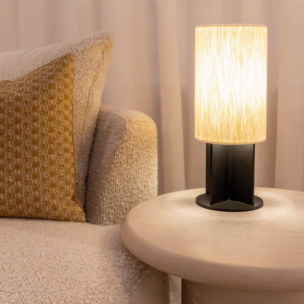 Lampe de table, métal et lin, 16 x 40 cm, noir et blanc