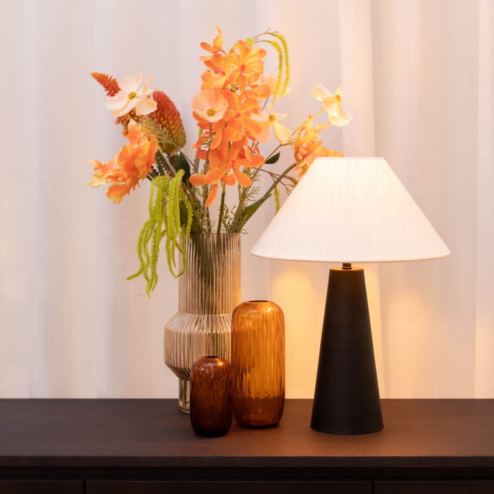 Lampe de table, en métal et lin, noir et blanc, 50 cm