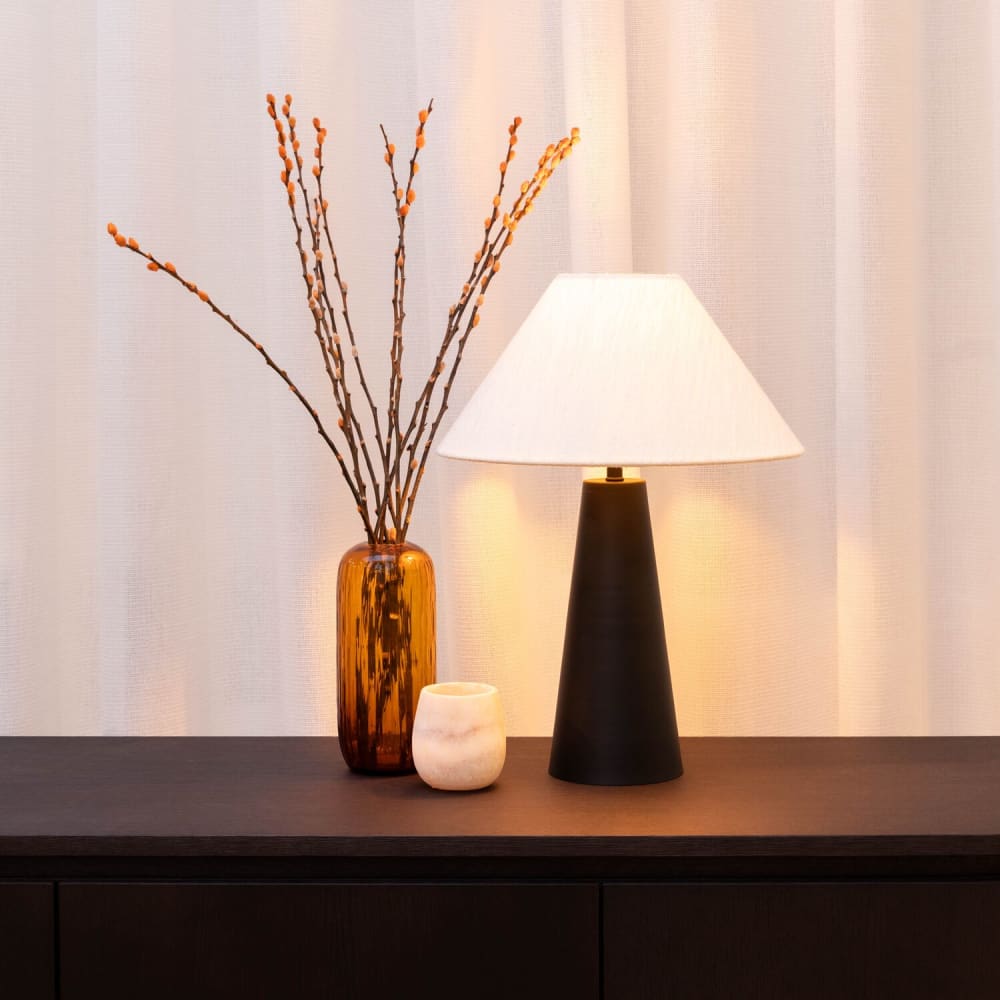 Lampe de table, en métal et lin, noir et blanc, 50 cm — vue 4