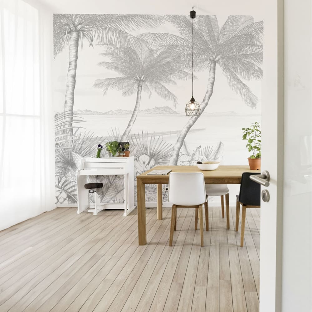 Papier peint panoramique echappée tropicale gris 300x250cm-made in fra