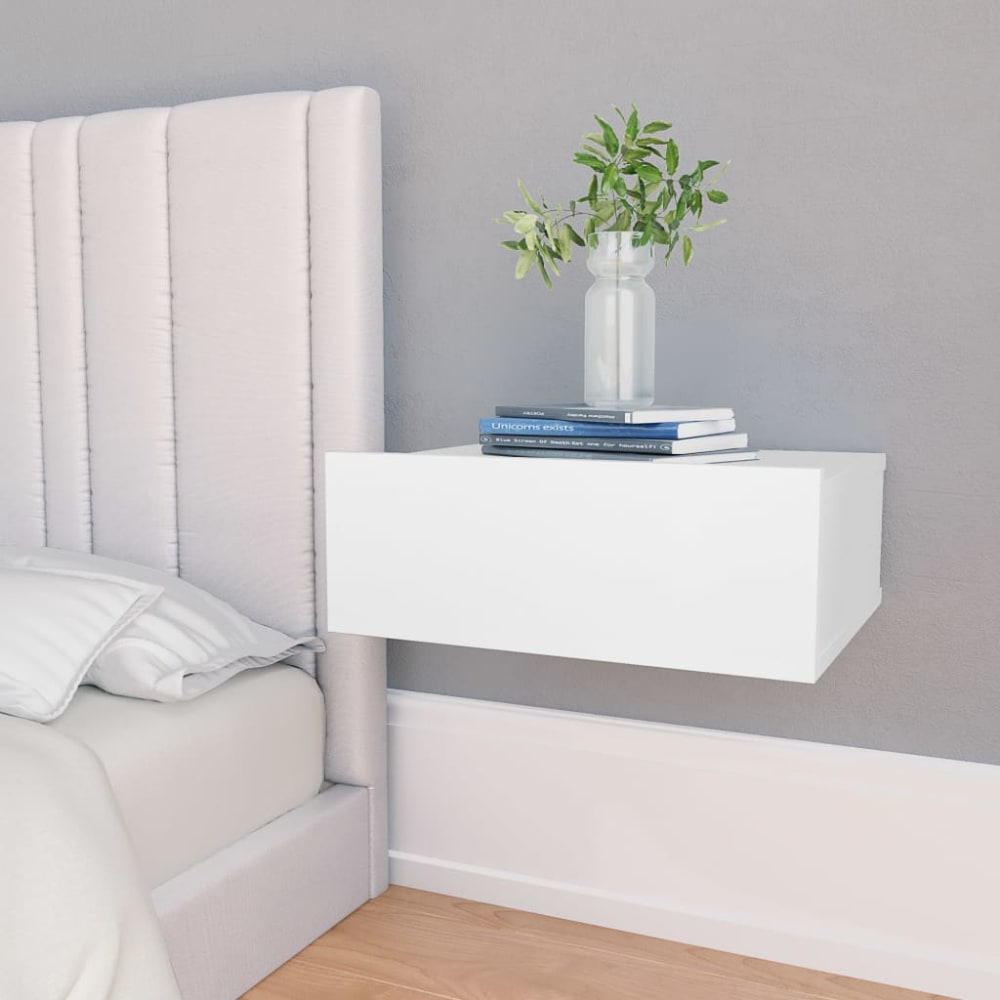 Table de chevet flottante blanc bois d'ingénierie 40x30x15 cm